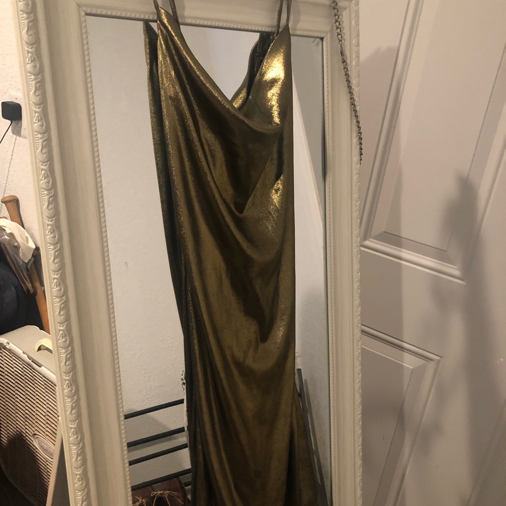 Papaya- Gold Spaghetti Strap Dress